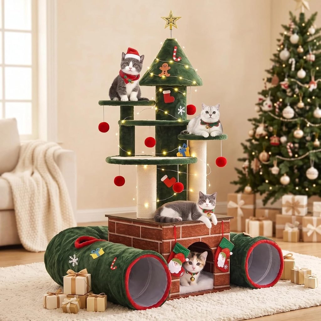 DWVO Cat Christmas Tree with House