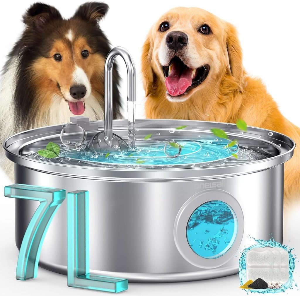 Oneisall 7L Stainless Steel Pet Water Fountain for multiple cats