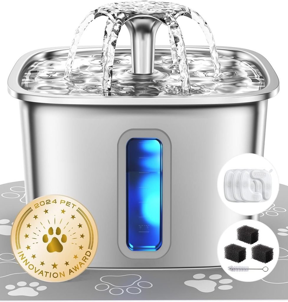 Veken Stainless Steel Cat Water Fountain- for multiple cats